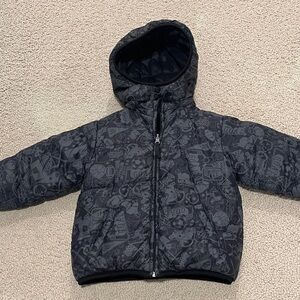 The Children's Place Black Puffer Jacket Reversible removable hood zip pockets
